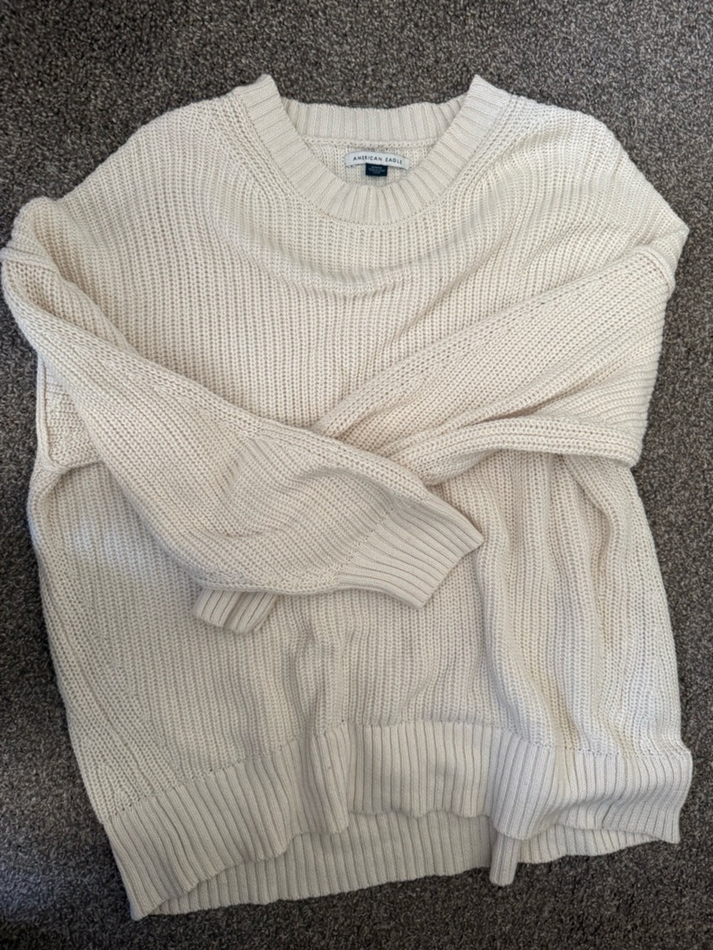 American Eagle Ivory Ribbed Crewneck Sweater